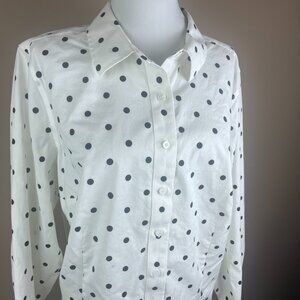 Talbots Non-Iron Long Sleeve Blouse Plus Petite Size 18WP White Black Polka Dots